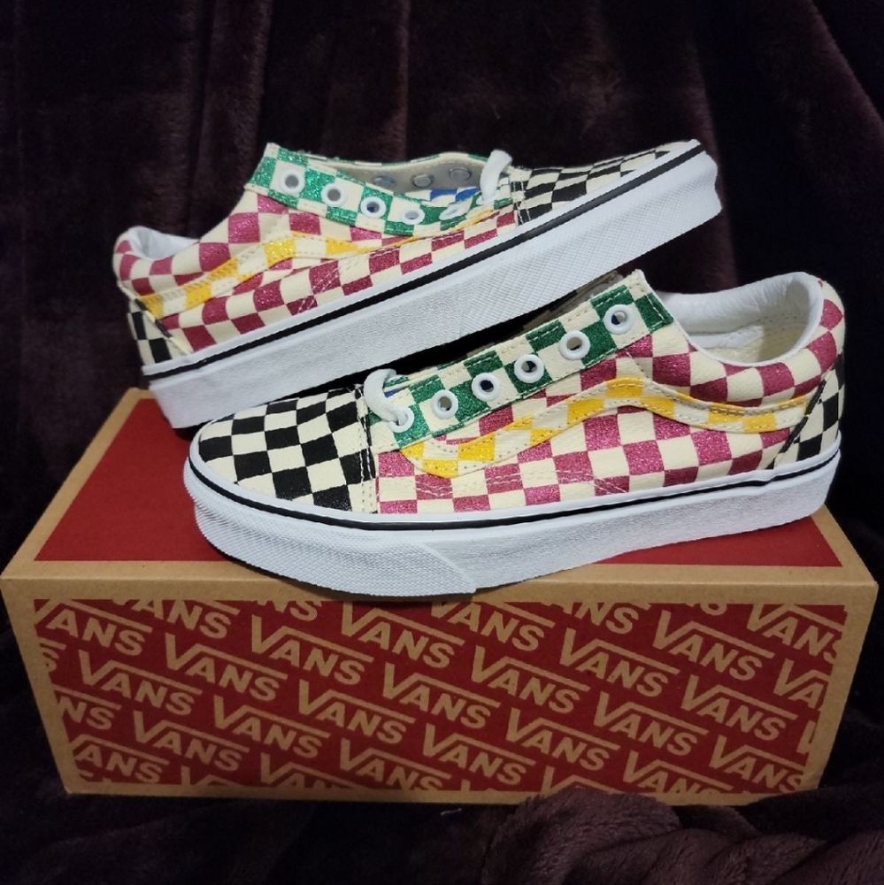 NEW Vans Old Skool glitter multi-colored checkerboard shoes